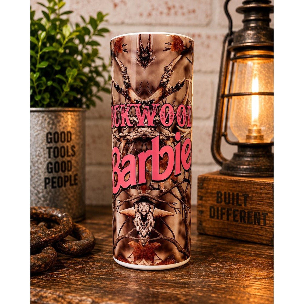 Buck Wild Barbie Tumbler Deer Skull Camo Cup Pink Western Gift